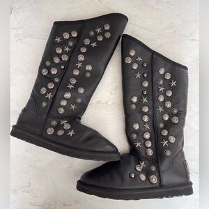 Australia Luxe Collective Black Sheepskin Boots with Silver Studs, Size 9 GUC
